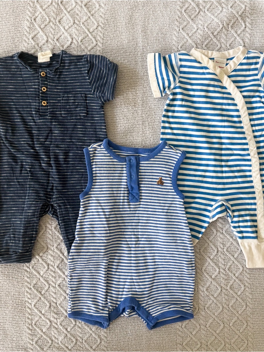 Hanna Andersson GAP H&M Blue Striped Baby One-Piece Romper Bundle 0-3M